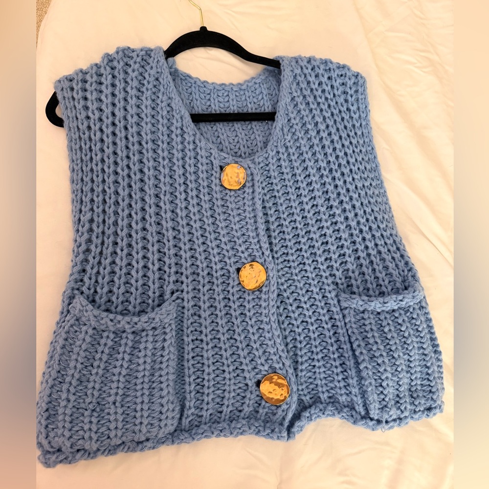 Chunky Blue Knit Sweater Vest